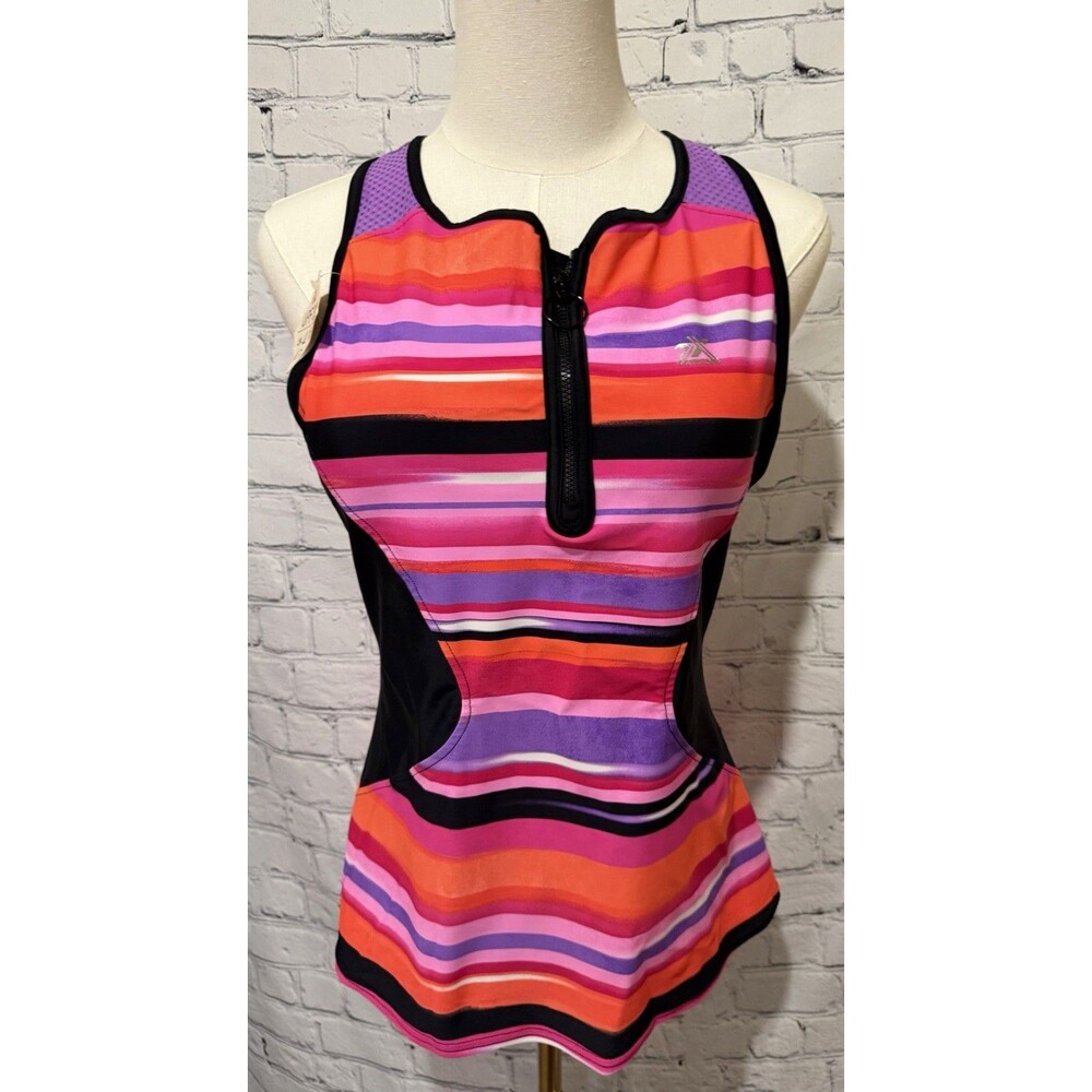 ZeroXPosur Size Large (12) Swim Top With Zipper & 4-Way Stretch Colorful UPF 30+